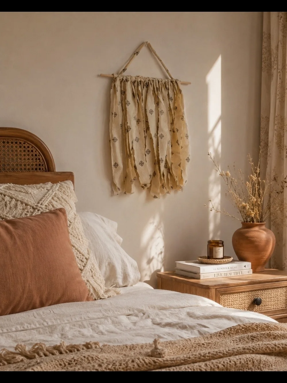 4/$15 Boho Beige Tassel Wall Hanging - Neutral Textile Decor